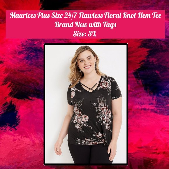 Maurice's Plus Size 24/7 Flawless Floral Knot Hem Tee 3X - Picture 1 of 11